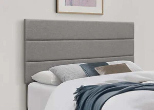 Full Size Headboard Upholstered Panel Minimalist Horizontal Channel Tufting Gray - Picture 1 of 12