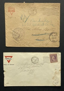 1918 World War I YMCA Covers (2) from Bordeaux, France and Hattiesburg, Mi. - Picture 1 of 4