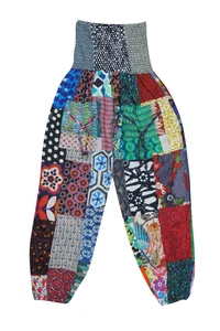 Boho Hippy Gypsy Cotton Patchwork Baggy Pant Printed High Waist Harem Pants S/M