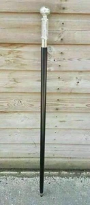 CLASSIC STYLE BLACK WOODEN WALKING STICK CANE SILVER BRASS LONG HEAD HANDLE GIFT - Bild 1 von 3