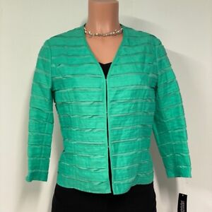 Lafayette 148 New York Womens Suit Jacket Blazer Green Stripes Linen Petites 8