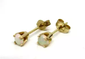 14K Yellow Gold 3mm Opal stud Earrings - Picture 1 of 20