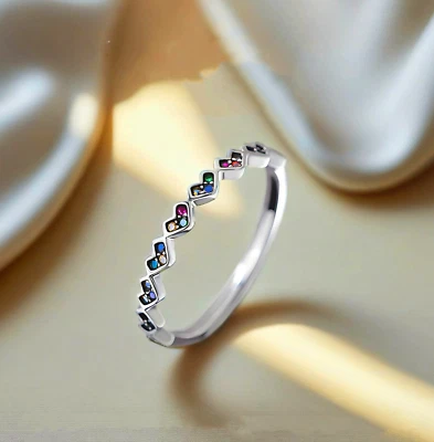 925 Sterling Silver Mini Colourful Heart Adjustable Ring Women Girl Jewellery UK - Image 1 of 4