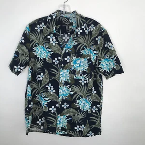 Forever 21 Hawaiian Shirt M Medium Navy Blue Button Up Floral S/S Beach Island - Picture 1 of 7