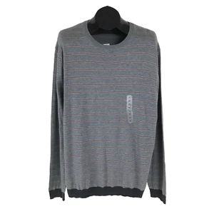 GAP Sweater Men's XL Gray Striped Casual Long Sleeve 100% Cotton Knit Pullover - Picture 1 of 11