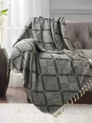 Cotton Hand Loom Block Printed Throw Large Sofa Couch Boho Blanket Indian Throws - Image 1 of 4