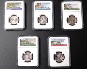 2019-W Lowell, War, Missions, American Memorial, River Quarters 5 Coins NGC MS66 - Picture 1 of 6