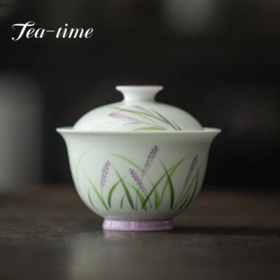 Juego de té de cerámica de lavanda Ercai Gaiwan pintado a mano 125 ml púrpura Foto 1 de 4