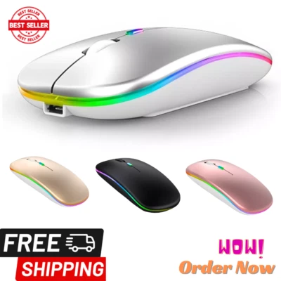 Slim Rechargeable Bluetooth/ USB Wireless LED Mouse for Tablet PC Andoid iPad UK - Image 1 of 4