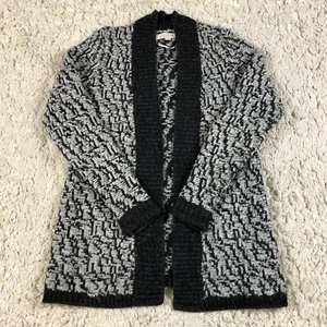 Loft  Open Cardigan Chunky Womens Size XS Black White Wool Alpaca Blend - Picture 1 of 9