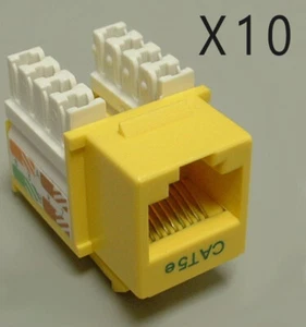 10 Pack Lot - CAT5e Ethernet RJ45 110 Punch Down Keystone Snap-In Jack - Yellow - Picture 1 of 2