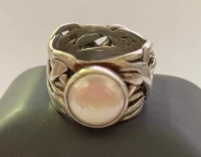 Silpada Sterling Silver 925 Silver Mermaid White Coin Pearl Ring R1542  Size 8 - Image 1 of 4