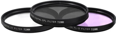 72mm 3 Piece Kit Digital UV FLD CPL Filter for Canon Nikon Pentax Sony DSLR - Image 1 of 4