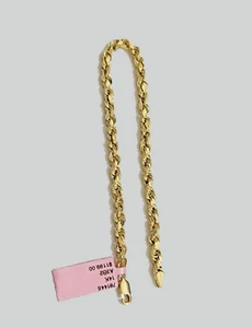 Real 14k Yellow Gold Rope Bracelet 4mm 8 Inch Lobster Clasp Brand New 14 KT SALE - Picture 1 of 8