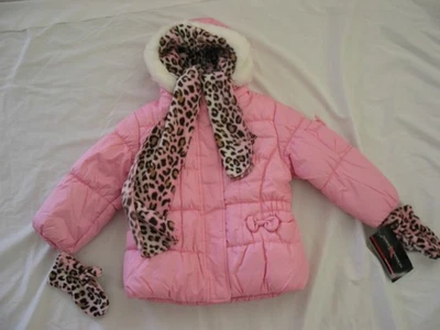 Новый с Ярлыками ZeroXposur маленьких девочек 4T зимняя куртка шарф рукавичка 3-pc комплект розовый леопард - Изображение 1 из 4
