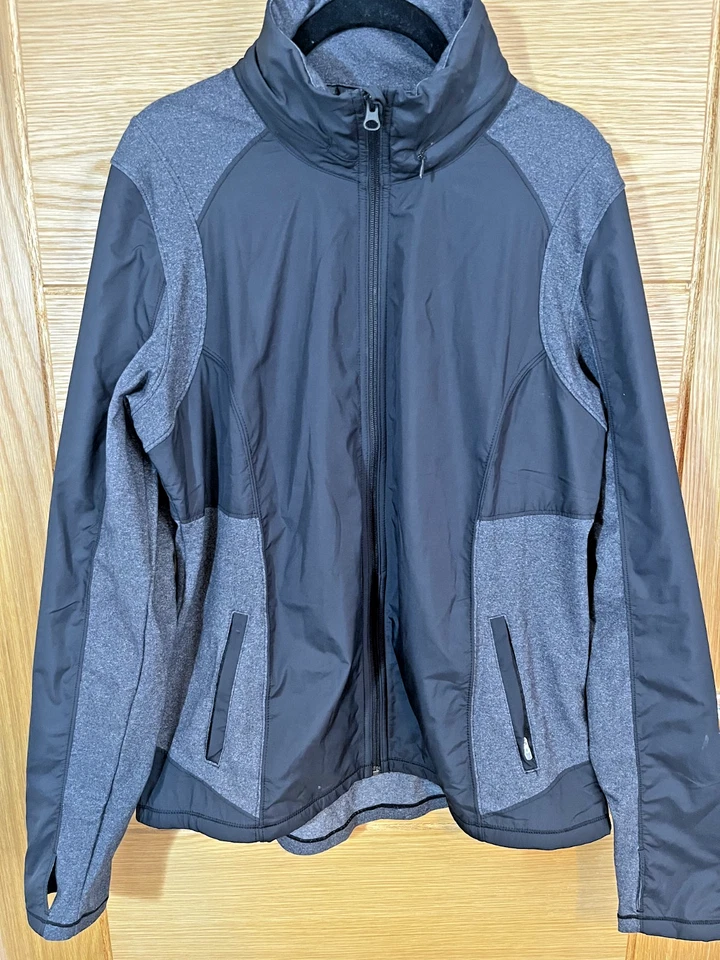 KIRKLAND Ladies Active Black/Grey Jacket Zip Away Hood in Collar Thumb Holes - L - Image 1 of 4