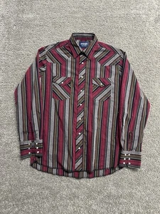 VTG Wrangler Pearl Snap Cowboy Shirt Men’s 23.5x32 Red Blue Stripe Rodeo Western - Picture 1 of 10