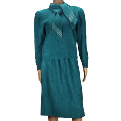 Conjunto de falda suéter con lazo ANGORA azul verdoso estilo años 40 vintage bomba pinup M Foto 1 de 4