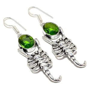 Scorpian - Peridot Gemstone 925 Sterling Silver Earring 2.3" W264 - Picture 1 of 8