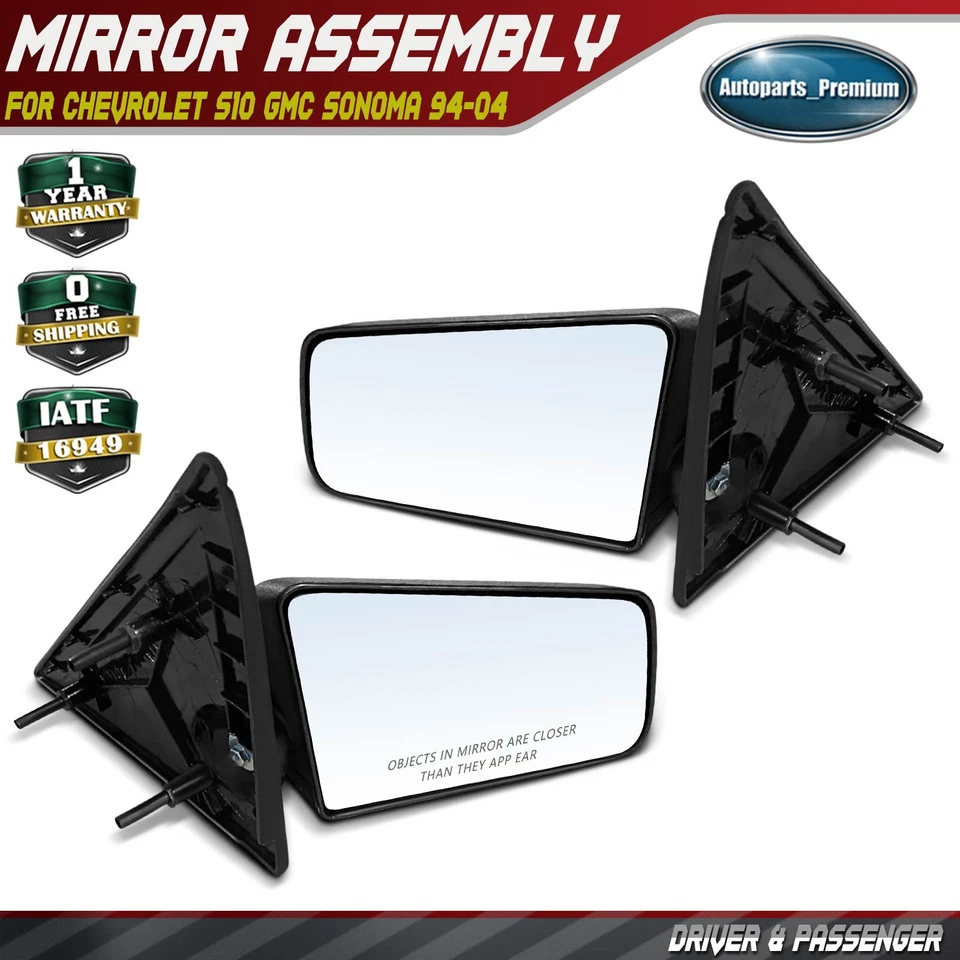 2x Manual Mirror Textured Black for Chevrolet S10 GMC Sonoma 1994 1995 1996-2004 - Image 1 of 4