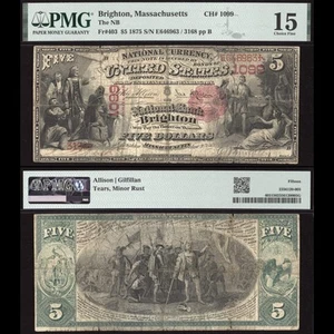 1875 $5 National - Brighton, MA (Charter 1099) - Fr. 403 - PMG 15 - Picture 1 of 3