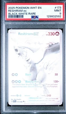 2025 POKEMON WHT EN-WHITE FLARE BLACK WHITE RARE #173 RESHIRAM EX PSA 9 - Image 1 of 2