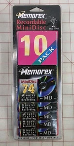 Pack of 10 New Sealed - Memorex  74 minute  Minidisc. Black - Picture 1 of 2