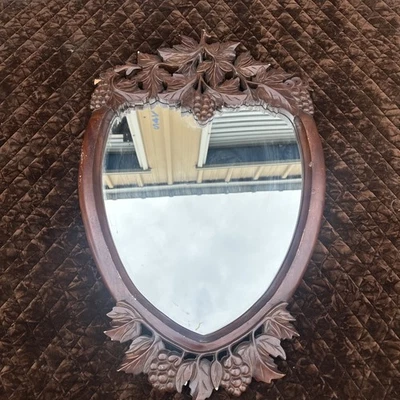 Vintage Carved Wood Framed Mirror – Grape & Leaf Design, 23”x19” - Image 1 of 4