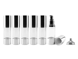 Botellas con bomba sin aire de las marcas Cornucopia (paquete de 6, 1 oz); transparentes con tapa plateada - Imagen 1 de 6