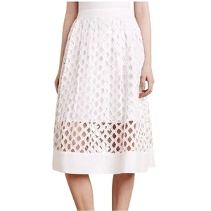 Anthropologie Floreat Skirt Womens Size 2 White Eyelet Cutout Lace A-line Boho - Picture 1 of 10