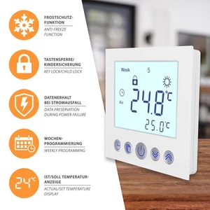 Digital Thermostat Raumthermostat Unterputz Fußbodenheizung programmierbar weiß - Bild 1 von 9