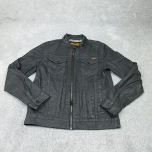 Superdry Jacket Mens Medium Black Waxed Copper Black Denim Biker Bomber Wet Look - Picture 1 of 10