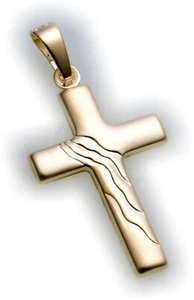 Colgante cruz mate oro auténtico 585 28 mm barato oro amarillo 14kt unisex - Imagen 1 de 4