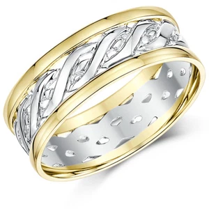 9ct Yellow & White Gold Two Colour Celtic Wedding Ring Bands 6mm, 7mm - Picture 1 of 4