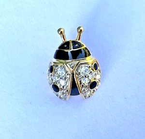 NOS Cabouchon Lady Bug Beetle Pin Blue Enamel Crystal 18K Gold Plated Brooch - Picture 1 of 8