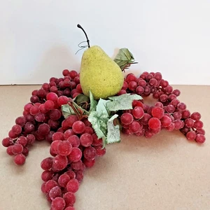 Sugared Faux Fruit Red Grapes 5 Clusters & 1 Pear MCM Converted Ornament - Picture 1 of 6