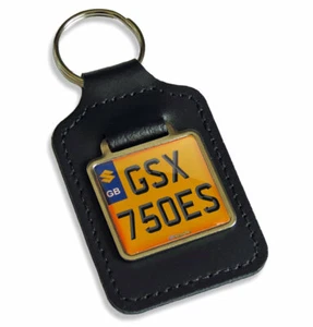 GSX 750ES Reg GB Number Plate Leather Keyring Key Fob for Suzuki GSX750ES Keys - Picture 1 of 2