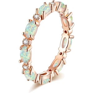 Luxury Opal Engagement Ring - 14K Rose Gold Plated & Cubic Zirconia | Gift-Boxed - Picture 1 of 1