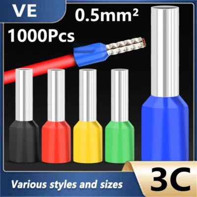 VE Tubular Crimp Terminal Insulated Block Cord End Connector Crimping 1000Pcs - Image 1 of 4