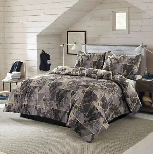 Juego de ropa de cama funda nórdica y funda de almohada gris mármol efecto metálico geométrico - Imagen 1 de 4