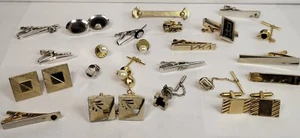 Lot vintage de boutons de manchette et pinces à cravate homme barres et épingles à cravate lot de 23 ensembles - Photo 1/17