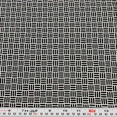 Basket Weave Faye Burgos Marcus Fabrics Black & White Cotton Remnant 9" x 43" - Image 1 of 2
