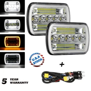7x6" 5X7" LED Headlights DRL & H4 Harness Kit For Jeep Wrangler YJ Cherokee XJ - Picture 1 of 12