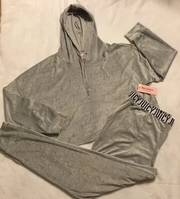 Conjunto de pijama de terciopelo gris Juicy Couture, logotipo incrustado, XL, NUEVO  Foto 1 de 2