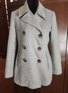 Calvin Klein Women's Gray Tweed Wool Blend Double Breasted Lined Pea Coat Size 6 - Picture 1 of 6