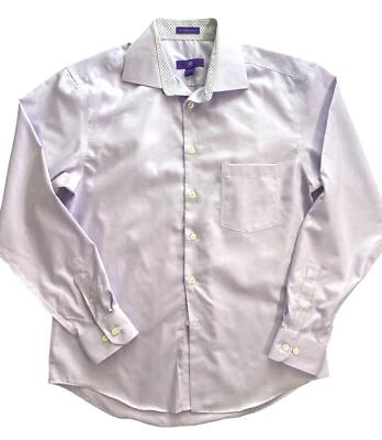 Egara Purple Pastel Striped Flip Cuff Cotton Shirt Modern Career Slim 16-16.5 - Image 1 of 4