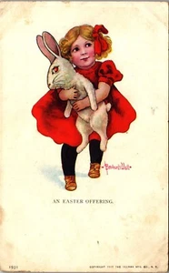 Vintage Easter Postcard ~ Bernhardt Wall Signed Little Girl Holding Rabbit 1907 - Picture 1 of 3