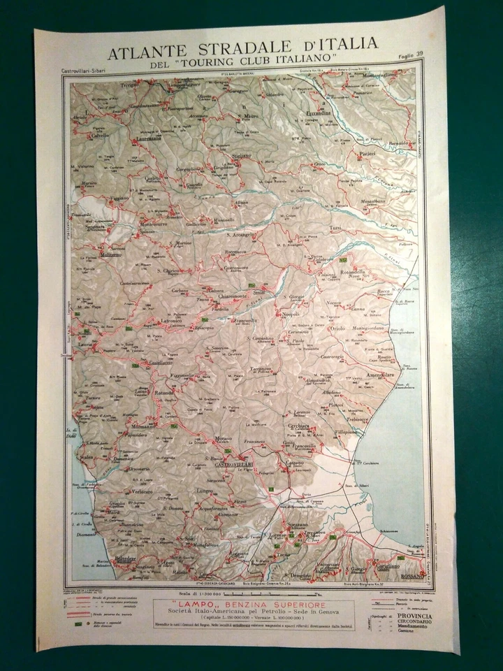 Carta geografica antica CALABRIA CASTROVILLARI SIBARI TCI 1920 Old antique map - Immagine 1 di 1