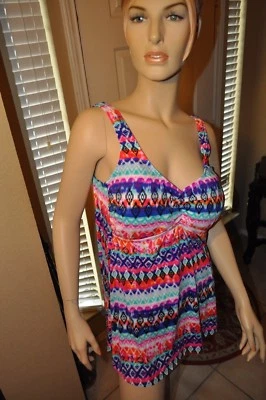 A.N.A. MULTI Color One-Piece Swimsuit Swimdress Swimskirt Multi Sizes NeW  w Tag - Image 1 of 4
