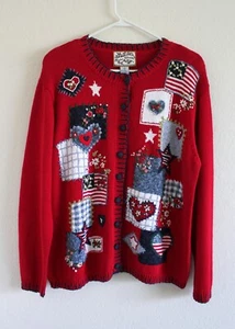 Heirloom Collectibles Cardigan USA Flag Americana Patriotic Hearts Valentine XL - Bild 1 von 8